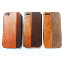 Handmade Natural Hard Wood & Luxury PU Leather Flip Cover Folio Case for Iphone5/5S