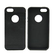 Black Leather IMD Shockproof Impact Case Cover for iPhone 5/5S