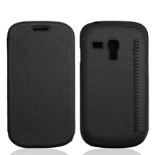 Black PU Leather Flip Cover for Samsung Galaxy S3 Mini, Ultra-slim Version