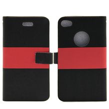 Classic Red and Black Stripe Flip Magnetic Protector Cover Leather Cases for iPhone 4/4S, OEM