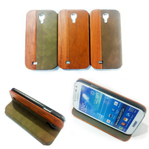 Leather Flip Case with Stand Feature and Wooden Texture for Samsung Galaxy S4/S5